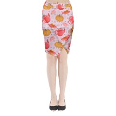 Pumpkin Tea Cup Pie Dessert Midi Wrap Pencil Skirt by Semog4