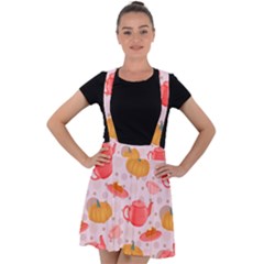 Pumpkin Tea Cup Pie Dessert Velvet Suspender Skater Skirt by Semog4