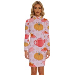 Pumpkin Tea Cup Pie Dessert Long Sleeve Shirt Collar Bodycon Dress by Semog4