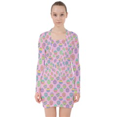 Egg Easter Eggs Pastel Digital Art V-neck Bodycon Long Sleeve Dress by Semog4