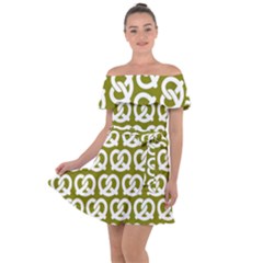 Olive Pretzel Illustrations Pattern Off Shoulder Velour Dress by GardenOfOphir