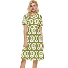 Olive Pretzel Illustrations Pattern Button Top Knee Length Dress by GardenOfOphir