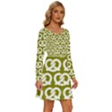 Olive Pretzel Illustrations Pattern Long Sleeve Wide Neck Velvet Dress View3