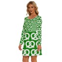 Green Pretzel Illustrations Pattern Long Sleeve Wide Neck Velvet Dress View2