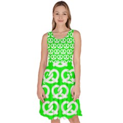 Neon Green Pretzel Illustrations Pattern Knee Length Skater Dress With Pockets by GardenOfOphir