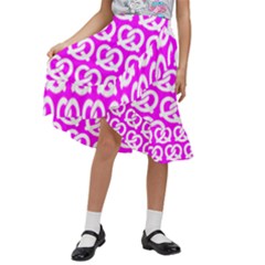 Pink Pretzel Illustrations Pattern Kids  Ruffle Flared Wrap Midi Skirt by GardenOfOphir