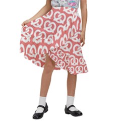 Chic Pretzel Illustrations Pattern Kids  Ruffle Flared Wrap Midi Skirt by GardenOfOphir