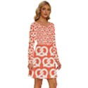 Coral Pretzel Illustrations Pattern Long Sleeve Wide Neck Velvet Dress View3