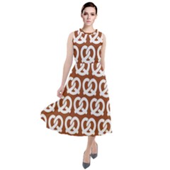 Brown Pretzel Illustrations Pattern Round Neck Boho Dress by GardenOfOphir