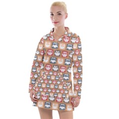 Colorful Whimsical Owl Pattern Women s Long Sleeve Casual Dress by GardenOfOphir