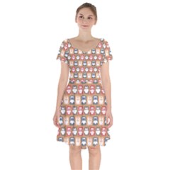 Colorful Whimsical Owl Pattern Short Sleeve Bardot Dress by GardenOfOphir