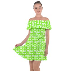 Lime Green And White Owl Pattern Off Shoulder Velour Dress by GardenOfOphir