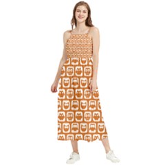 Orange And White Owl Pattern Boho Sleeveless Summer Dress by GardenOfOphir