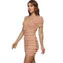 Orange And White Owl Pattern Low Cut Cap Sleeve Mini Dress View2