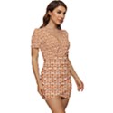 Orange And White Owl Pattern Low Cut Cap Sleeve Mini Dress View3