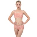 Coral And White Owl Pattern Layered Top Bikini Set View1