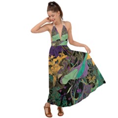 Ai Generated Flowers Trees Forest Mystical Forest Pattern Backless Maxi Beach Dress by Ravend