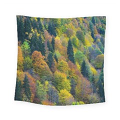 Forest Trees Leaves Fall Autumn Nature Sunshine Square Tapestry (small) by Ravend