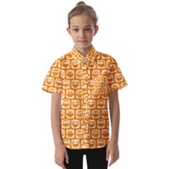 Yellow And White Owl Pattern Kids  Short Sleeve Shirt by GardenOfOphir