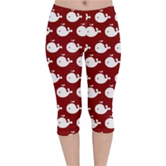 Cute Whale Illustration Pattern Velvet Capri Leggings  by GardenOfOphir