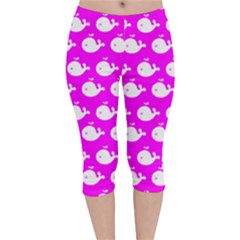 Cute Whale Illustration Pattern Velvet Capri Leggings  by GardenOfOphir