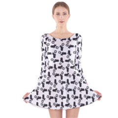 Chooper Motorcycle Drawing Motif Pattern Long Sleeve Velvet Skater Dress by dflcprintsclothing