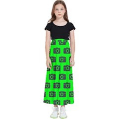 Modern Chic Vector Camera Illustration Pattern Kids  Flared Maxi Skirt by GardenOfOphir