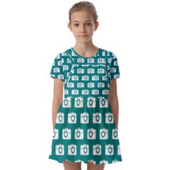 Modern Chic Vector Camera Illustration Pattern Kids  Short Sleeve Pinafore Style Dress by GardenOfOphir