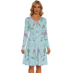 Toffees Candy Sweet Dessert Long Sleeve Dress With Pocket by Jancukart