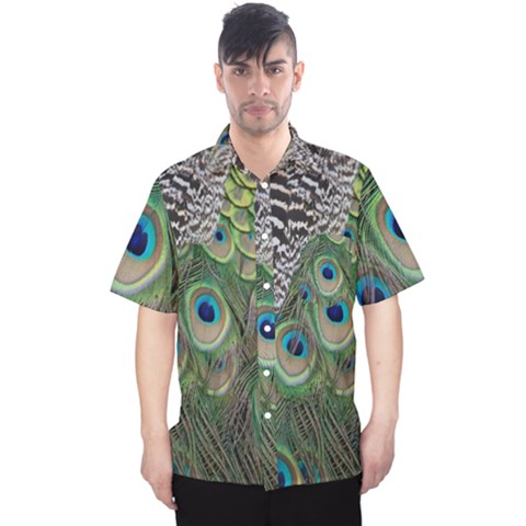 Peacock Bird Feather Colourful Men s Hawaii Shirt by Jancukart