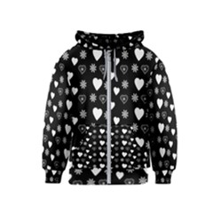 Hearts Snowflakes Black Background Kids  Zipper Hoodie by Jancukart