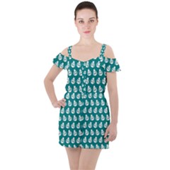 Ladybug Vector Geometric Tile Pattern Ruffle Cut Out Chiffon Playsuit by GardenOfOphir