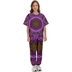 Rosette Mosaic Kaleidoscope Abstract Background Kids  Tee And Pants Sports Set by Jancukart