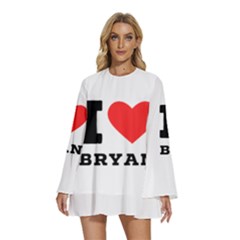 I Love Bryan Round Neck Long Sleeve Bohemian Style Chiffon Mini Dress by ilovewhateva