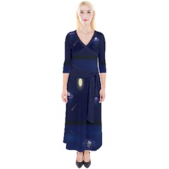 Alien Navi Quarter Sleeve Wrap Maxi Dress by nateshop