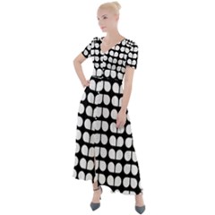 Black And White Leaf Pattern Button Up Short Sleeve Maxi Dress by GardenOfOphir