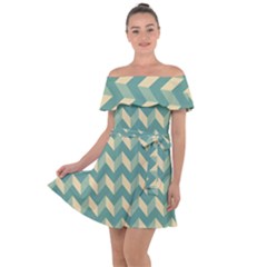 Modern Retro Chevron Patchwork Pattern Off Shoulder Velour Dress by GardenOfOphir