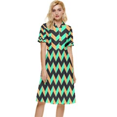 Modern Retro Chevron Patchwork Pattern Button Top Knee Length Dress by GardenOfOphir