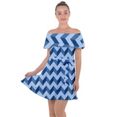 Modern Retro Chevron Patchwork Pattern Off Shoulder Velour Dress by GardenOfOphir