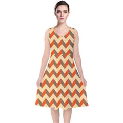 Modern Retro Chevron Patchwork Pattern V-neck Midi Sleeveless Dress  by GardenOfOphir