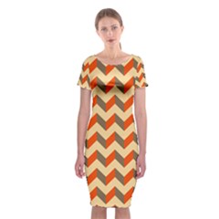 Modern Retro Chevron Patchwork Pattern Classic Short Sleeve Midi Dress by GardenOfOphir