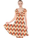 Modern Retro Chevron Patchwork Pattern Cap Sleeve Front Wrap Midi Dress View1