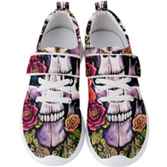 Sugar Skull With Flowers - Day Of The Dead Men s Velcro Strap Shoes by GardenOfOphir