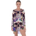 Retro Gothic Skull With Flowers - Cute And Creepy Asymmetric Cut-Out Shift Dress View1