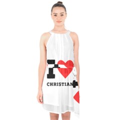 I Love Christian Halter Collar Waist Tie Chiffon Dress by ilovewhateva