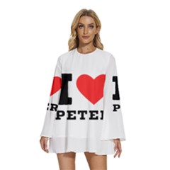 I Love Peter Round Neck Long Sleeve Bohemian Style Chiffon Mini Dress by ilovewhateva