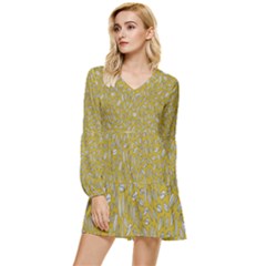 Leaves-014 Tiered Long Sleeve Mini Dress by nateshop