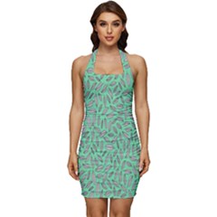 Leaves-015 Sleeveless Wide Square Neckline Ruched Bodycon Dress by nateshop