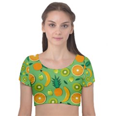 Fruit Tropical Pattern Design Art Velvet Short Sleeve Crop Top  by danenraven