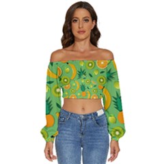 Fruit Tropical Pattern Design Art Long Sleeve Crinkled Weave Crop Top by danenraven